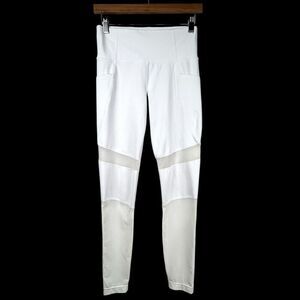 Athleta Meshblock Pocket Pura Tight Leggings Womens S White Mesh Yoga Gym Lounge
